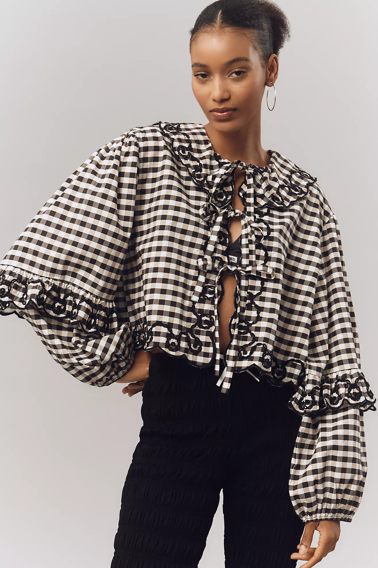 Maeve Long-Sleeve Scallop Tie-Front Blouse | Anthropologie (US)