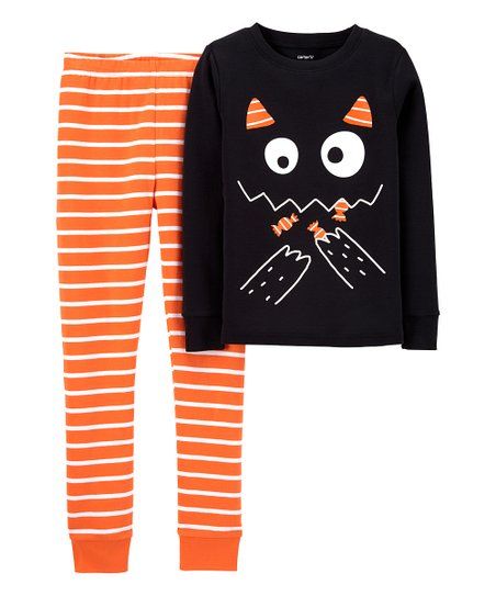 Black & Orange Candy Cat Pajama Set - Kids | Zulily
