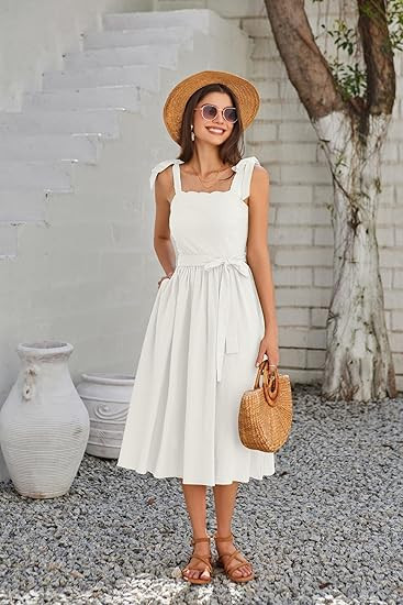 GRACE KARIN Women's 2024 Summer Midi Dress Casual Sleeveless Spaghetti Strap Smocked A Line Long ... | Amazon (US)