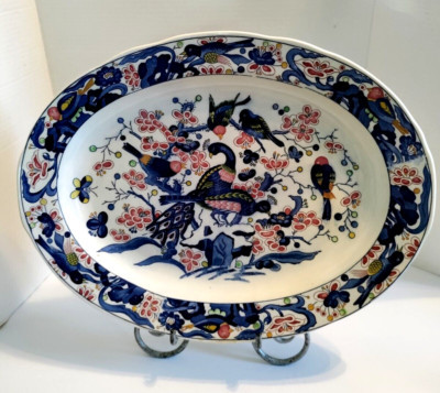 Japanese Blue and White Porcelain Peacock/Bluebirds 18" oval platter | eBay US
