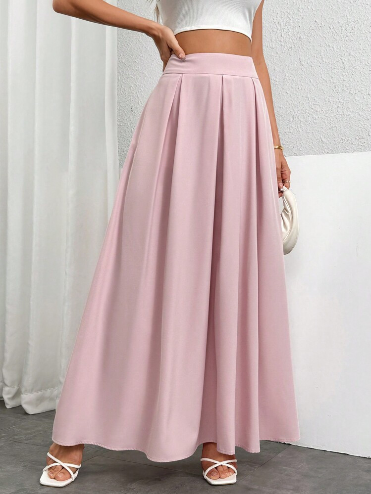 Firerie Women's Dusty Pink Color Ultra High-Waist Long A-Line Skirt | SHEIN