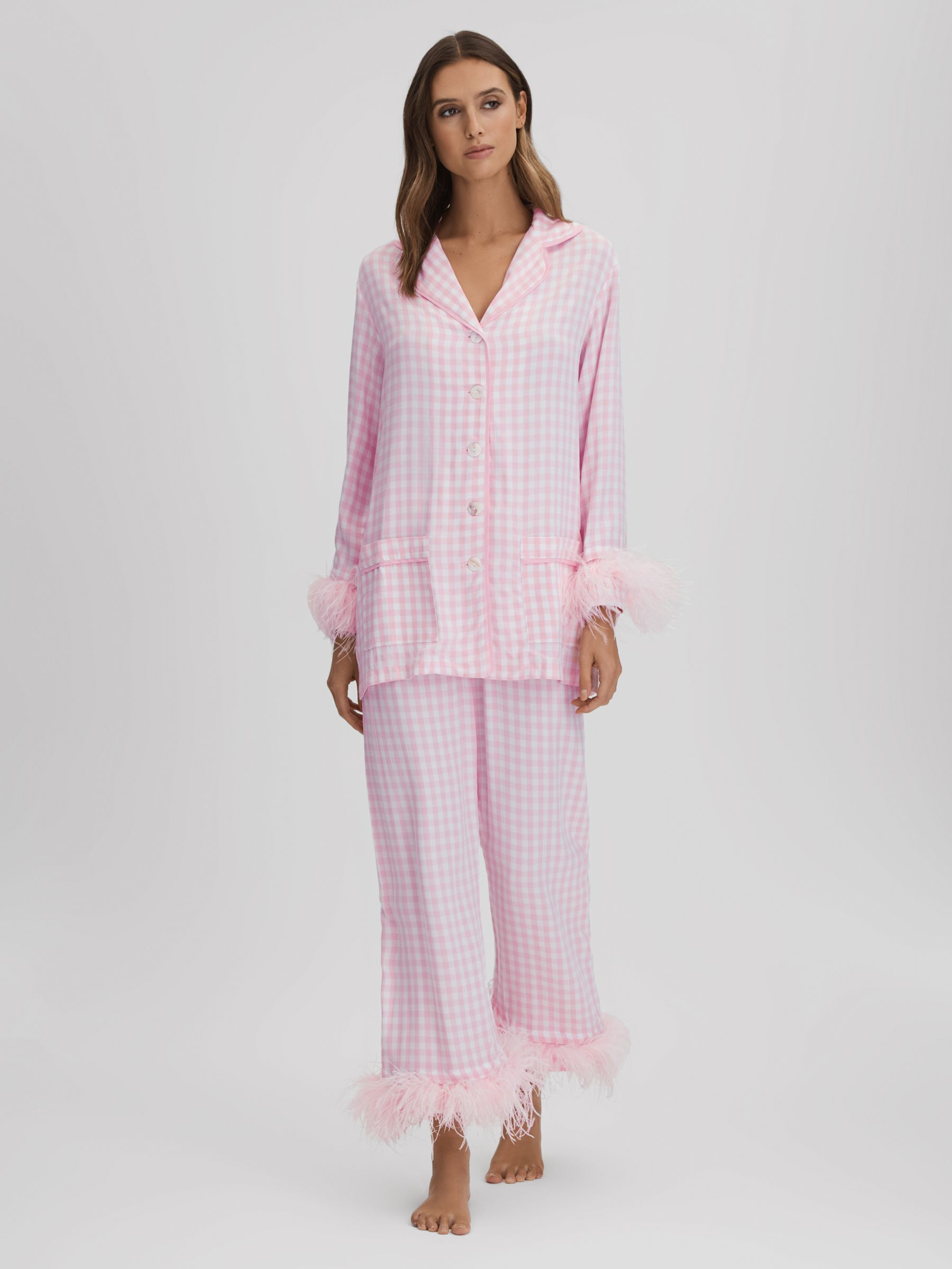 Sleeper Detachable Feather Pyjama Set in Pink/White | Reiss UK