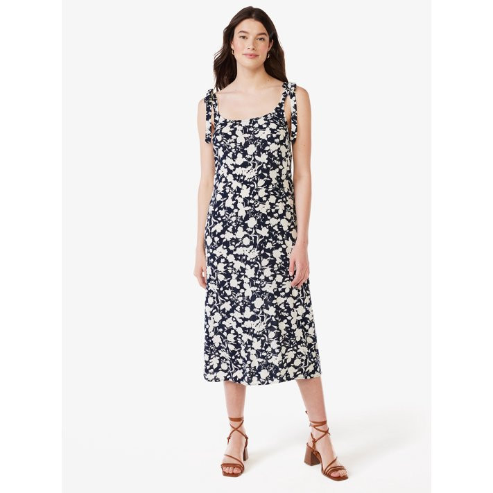 Free Assembly Women's Sleeveless Tie Shoulder Midi Slip Dress, Sizes XS-XXXL | Walmart (US)