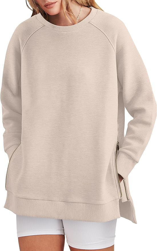 ANRABESS Womens Oversized Sweatshirt Crewneck Long Sleeve Tunic Pollover Shirt Side Zipper Hoodie... | Amazon (US)