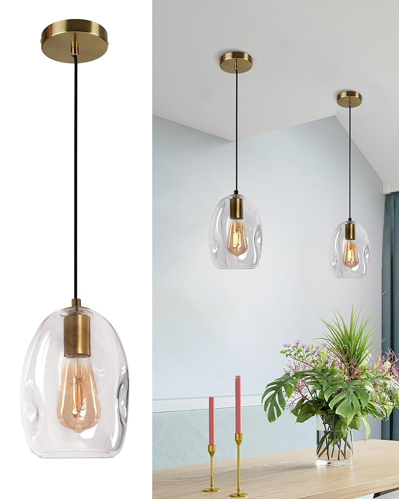 Glass Pendant Light Kitchen Island Modern Ceiling Pendant Light Fixtures 1-Light Hanging Lighting... | Amazon (US)