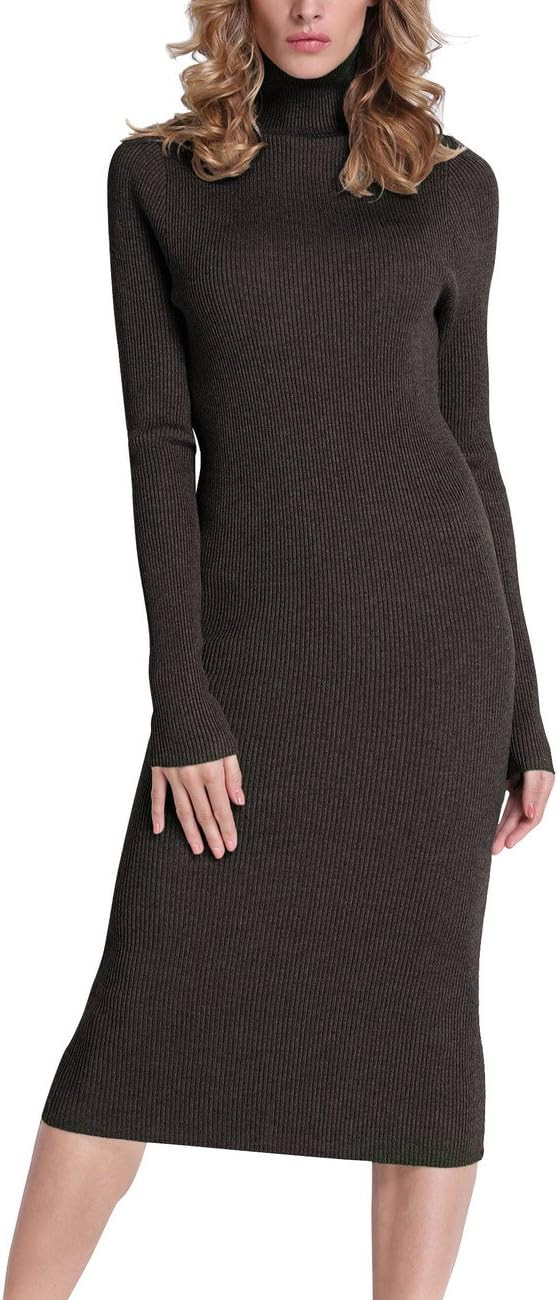 Women's Turtleneck Ribbed Elbow Long Sleeve Knit Sweater Dress | Amazon (US)