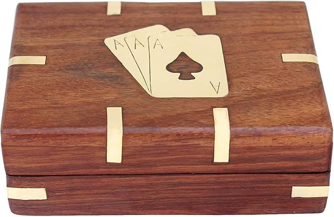 IBLAY Playing Card Deck Holder Case Storage Box Handcrafted Wooden Case with Brass Design - Playi... | Amazon (US)