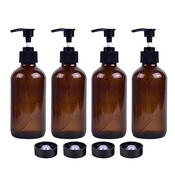 Empty Amber Glass Pump Bottles, 8oz Pump Bottles,Pack of 4,Refillable Containers | Amazon (US)