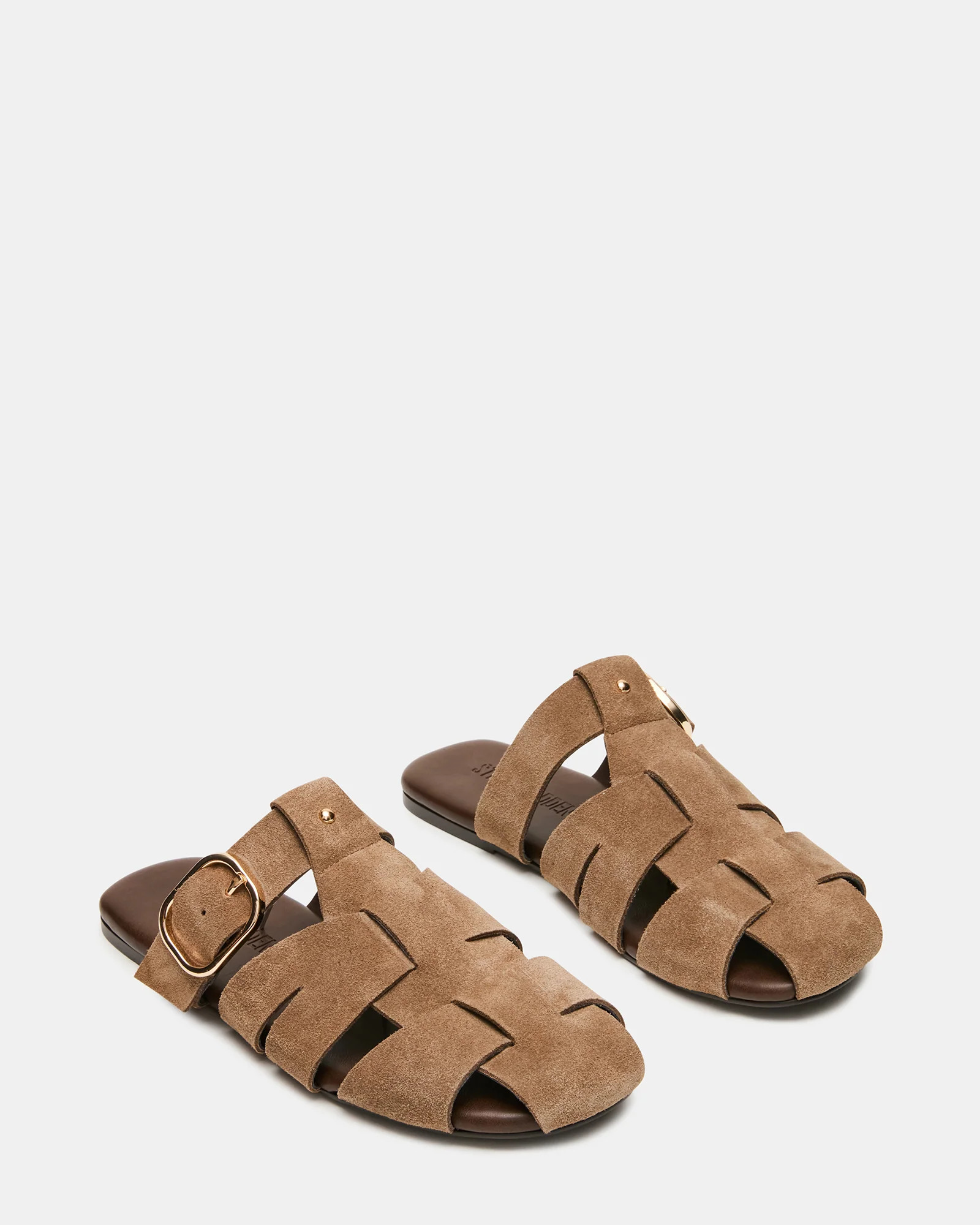 HALO Taupe Suede Fisherman Caged Slip-On Mule Women's Flat | Steve Madden (US)