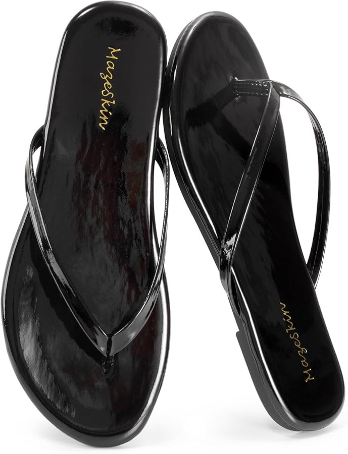 mazeskin Women's Memory Foam Comfortable Flat Thong Sandals Dressy Summer Beach Leather Slide Fli... | Amazon (US)