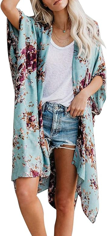 Dokotoo Womens Open Front Printed Loose Style Kimonos Casual Bikini Set Swimwear Cover Up | Amazon (US)