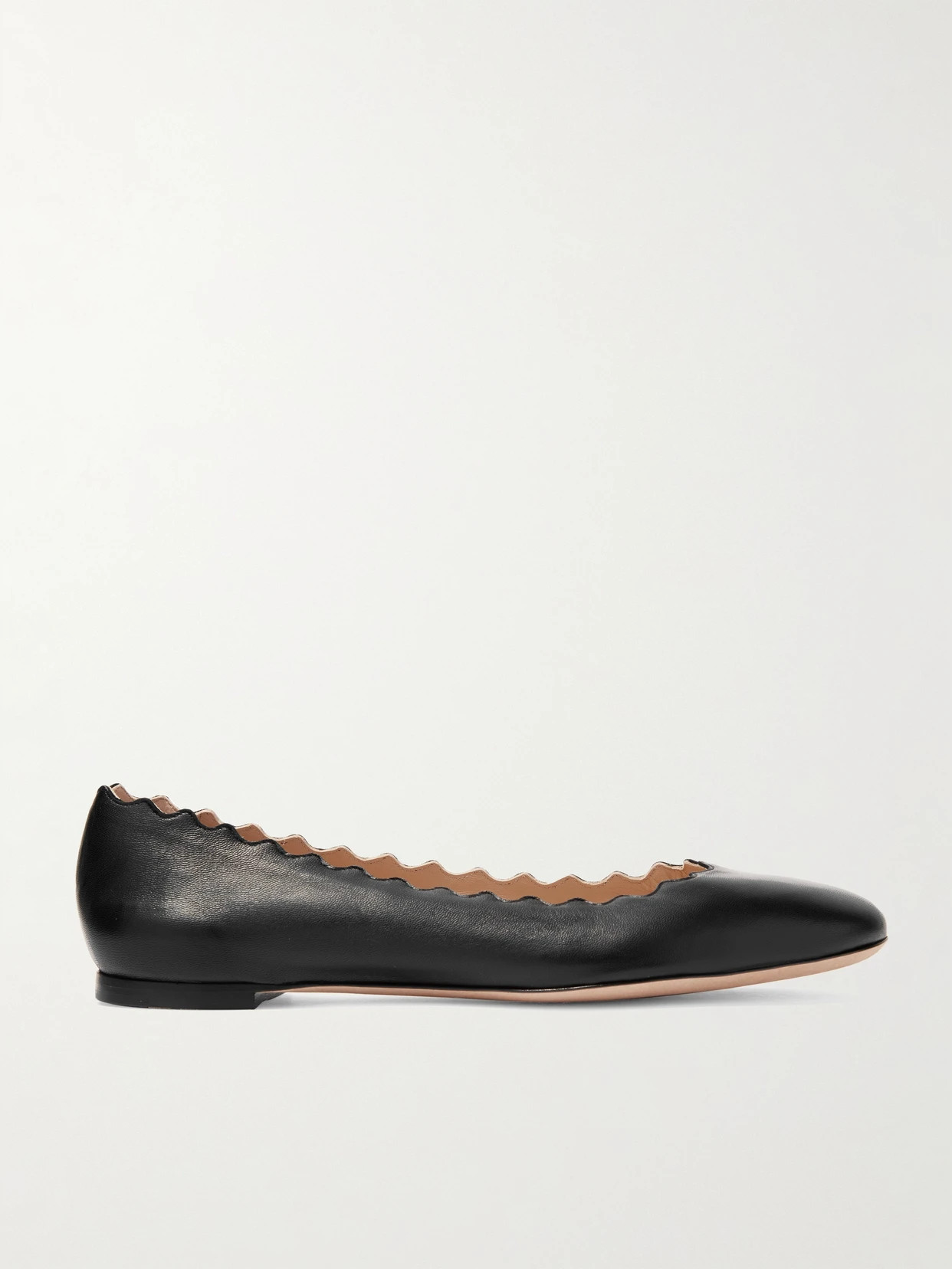 Chloé - + Net Sustain Lauren Scalloped Leather Ballet Flats - Black | NET-A-PORTER (US)