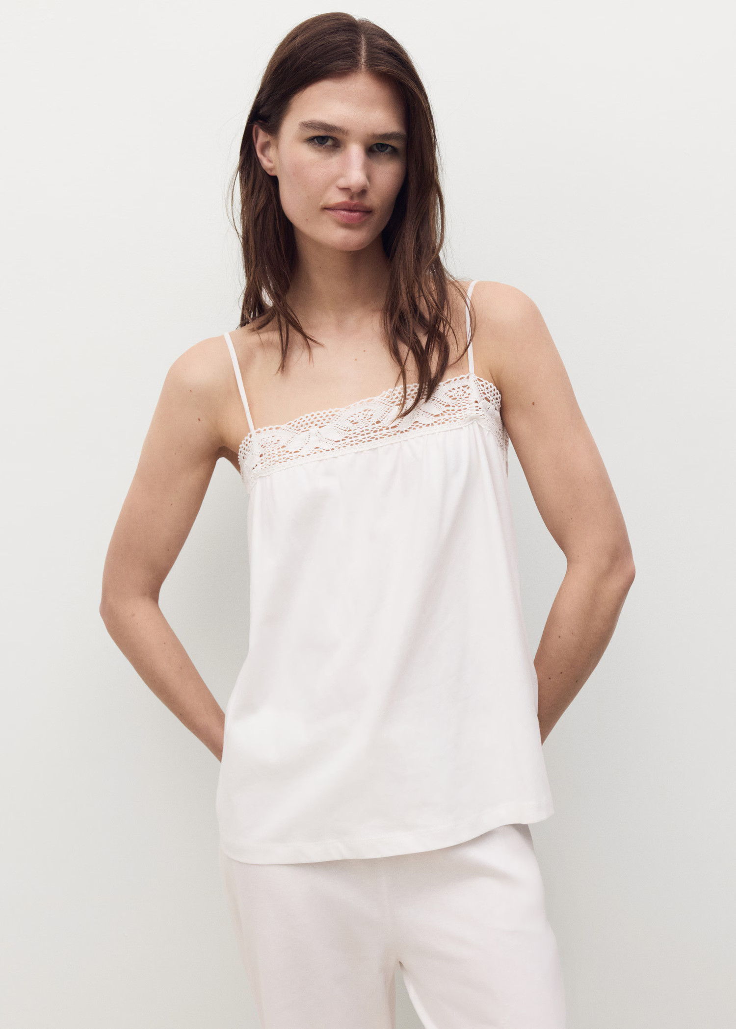 Cotton top with lace straps - Women | MANGO USA | Mango (US/MX/AU)