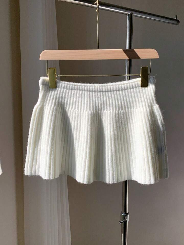 Comfortcana 1pc Women's Autumn/Winter Solid Color Ribbed Mini Casual Knitted Skirt | SHEIN
