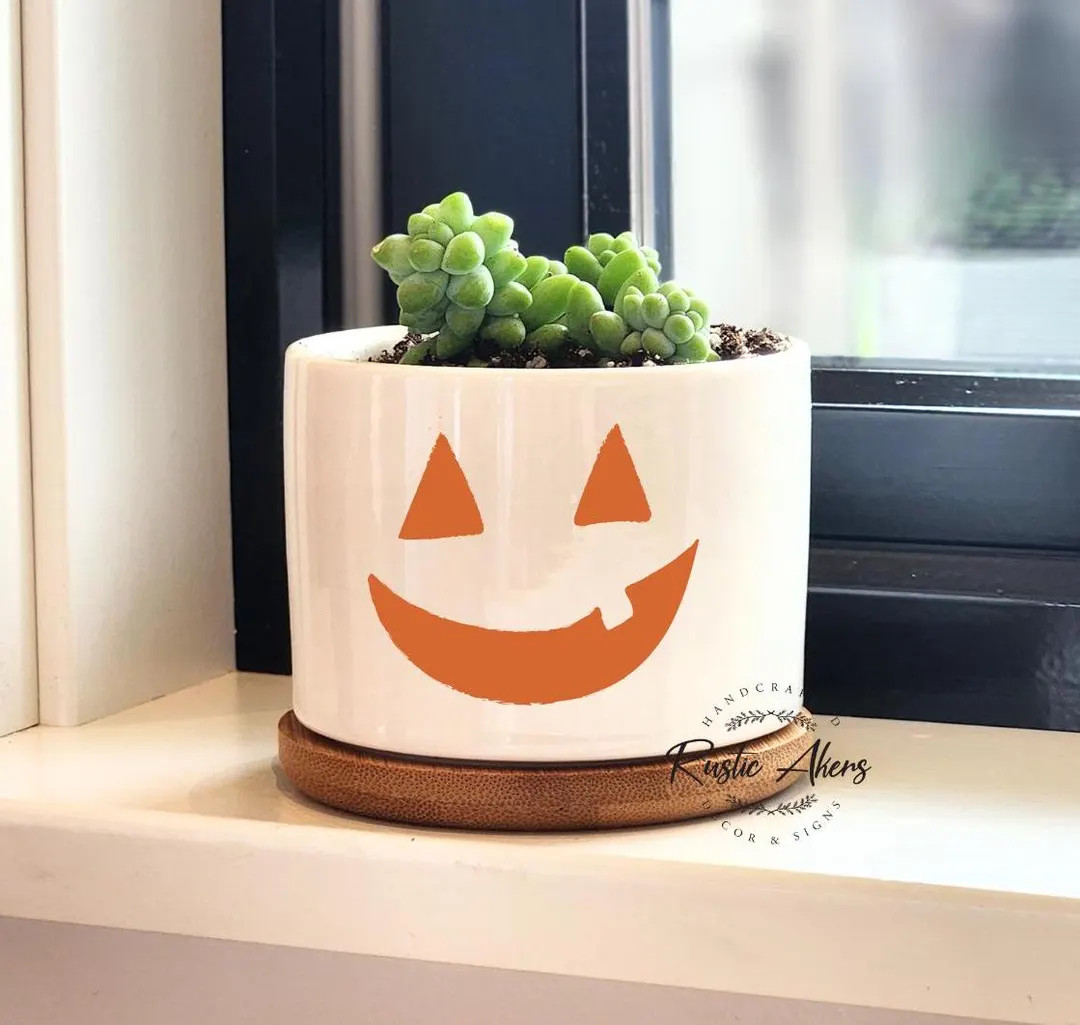 Pumpkin Face Planter, Cute Pumpkin Decor, Halloween Succulent, Jack O Lantern, Halloween Planter,... | Etsy (US)