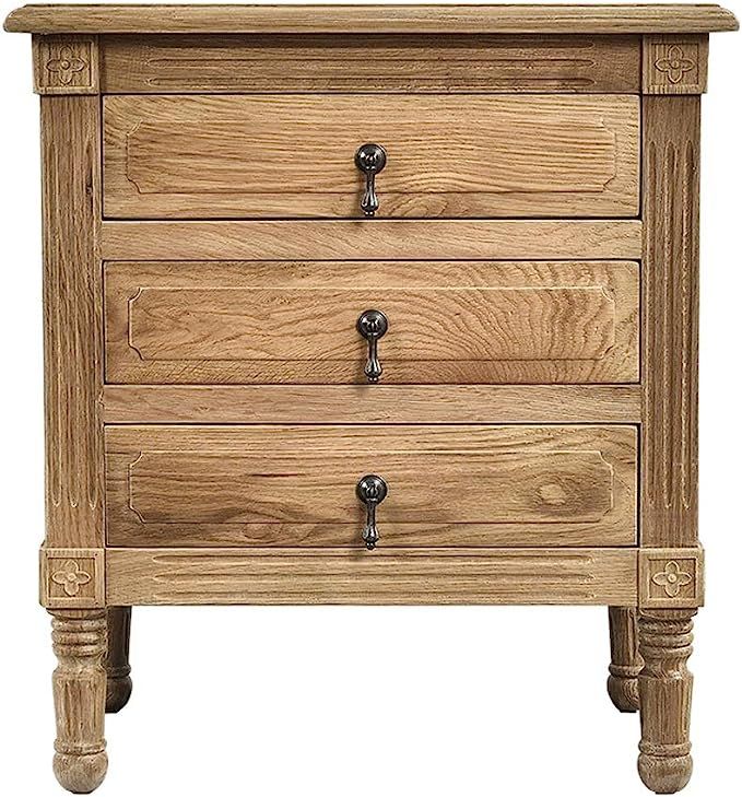 Jxing568238 Jia Xing European Country Style White Oak Solid Wood Bedside Table Retro Three Pump S... | Amazon (US)