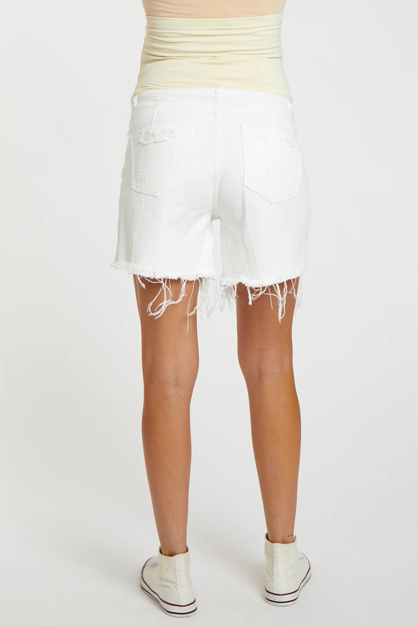 Ivory Distressed Maternity Jean Shorts | PinkBlush Maternity