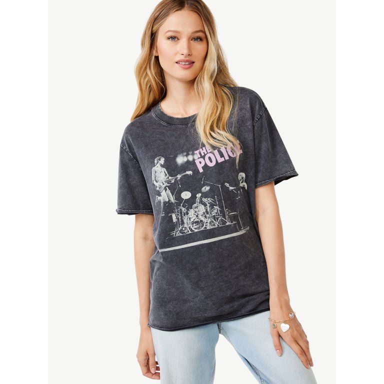 The Police by Scoop Short Sleeve Graphic Relaxed Fit T-Shirt (Women's) 1 Pack | Walmart (US)