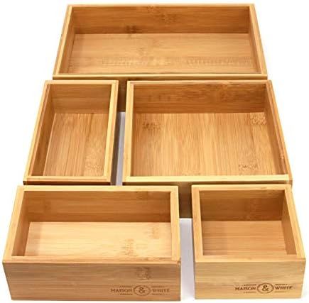 Organisateur de tiroir en bambou 5 pièces | Ensemble de 5 boîtes de rangement en bois durable |... | Amazon (FR)