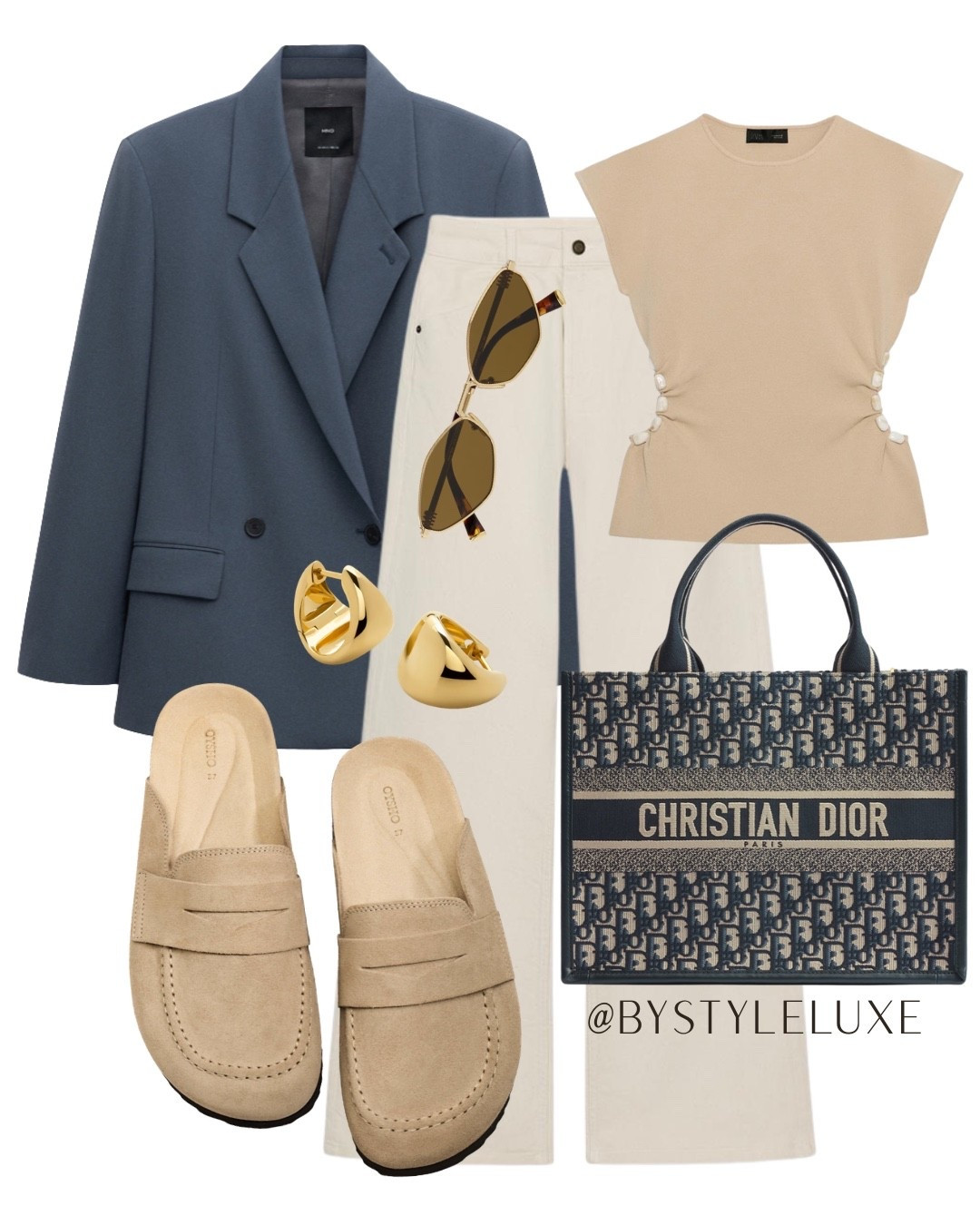 BEIGE NEUTRALS - Styling beige with dark blue for an elevated everyday look 

#blazer #jeans #springoutfit 

#LTKspring #LTKjeans #LTKshoes