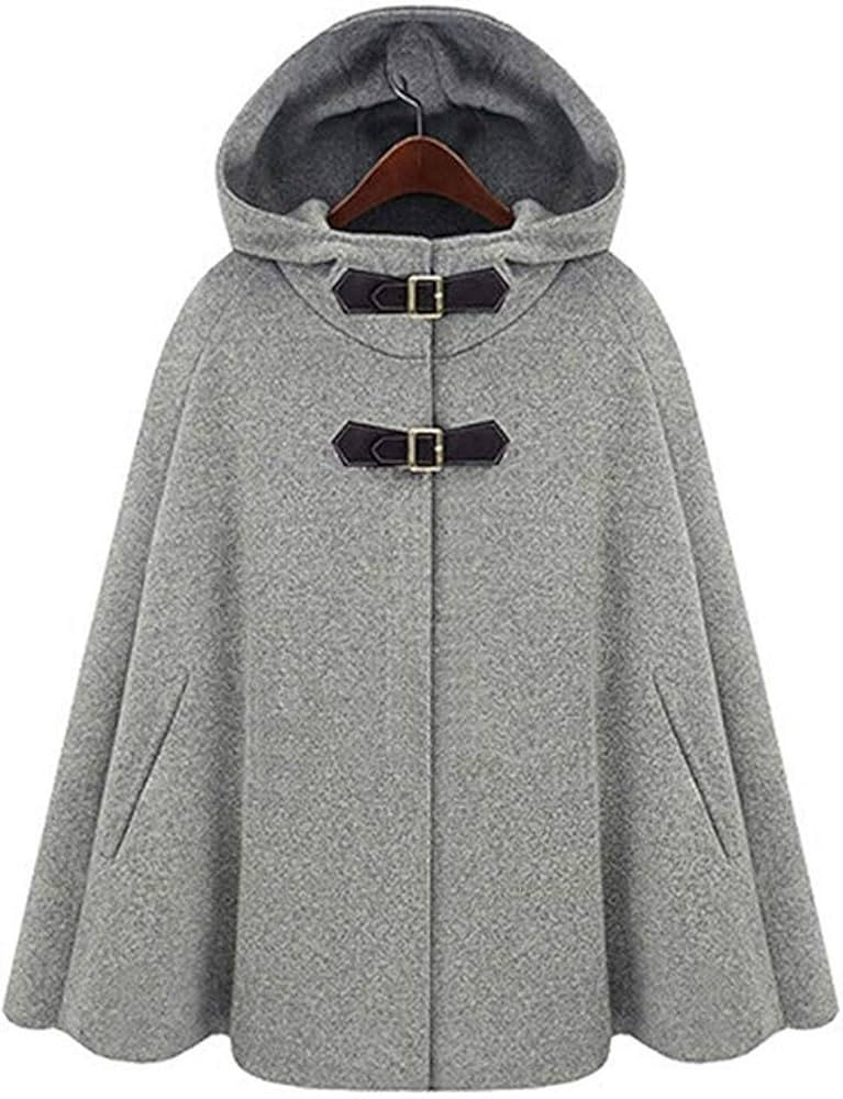 CHARTOU Women's Cute Batwing-Sleeve Hooded Wool Baggy Poncho Cape Cardigans Outwear | Amazon (US)