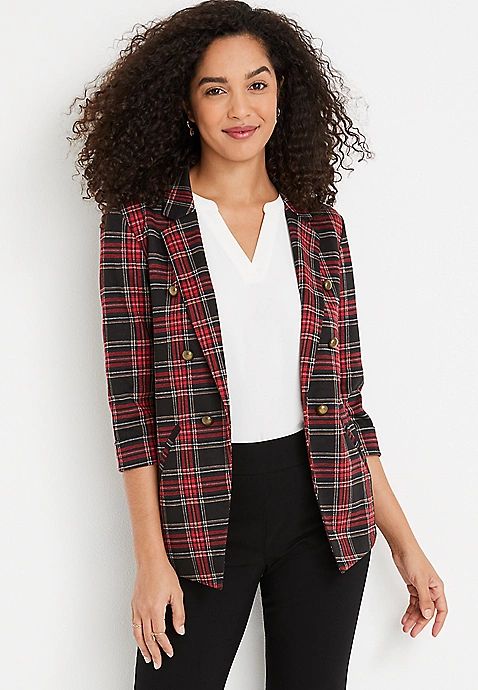 Plaid Triple Button Blazer | Maurices