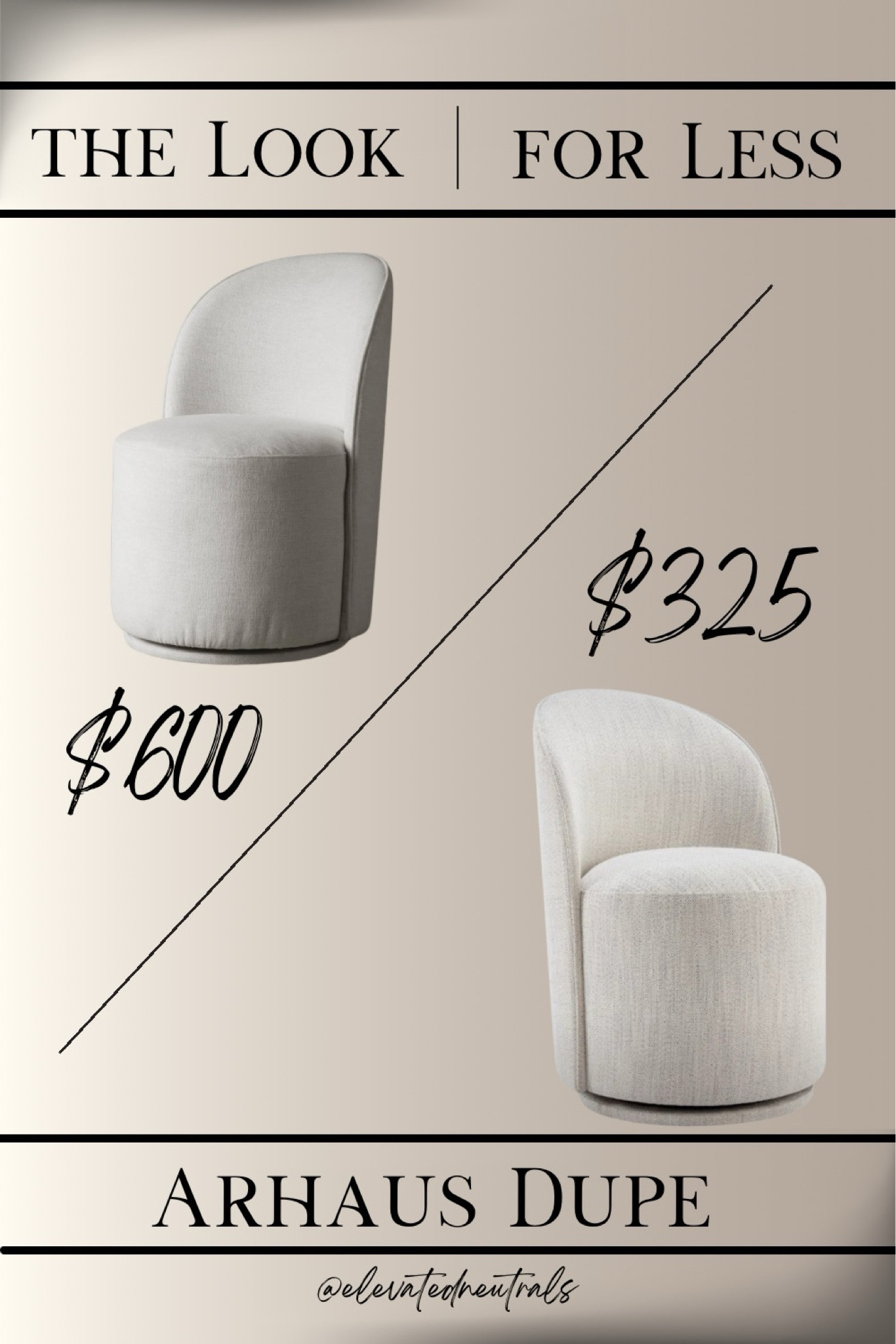 I have to pat myself on the back for this one… somehow I found the Arhaus Kira Swivel Dining Chair on Wayfair for half the price!!

I love the modern look of this upholstered barrel chair. The sleek design, neutral linen fabric - these chairs would look good no matter what your design style is.

To view my entire collection of high-end & affordable dining chairs, check out the product tab in my LTK shop and visit my product set named ‘Dining Chairs’.

Be sure to follow @elevatedneutrals on IG, FB & Pinterest for more home inspiration.

#LTKhome
