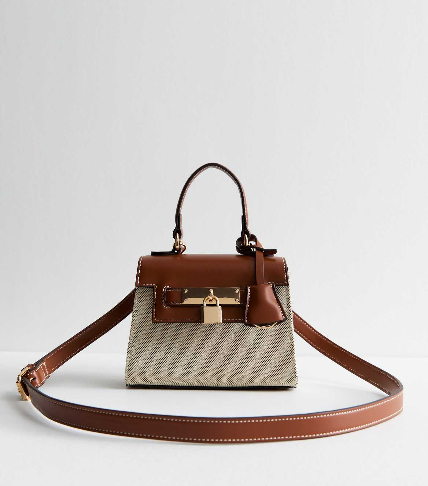 Brown Faux Leather and Canvas Mini Crossbody Bag | New Look | New Look (UK)