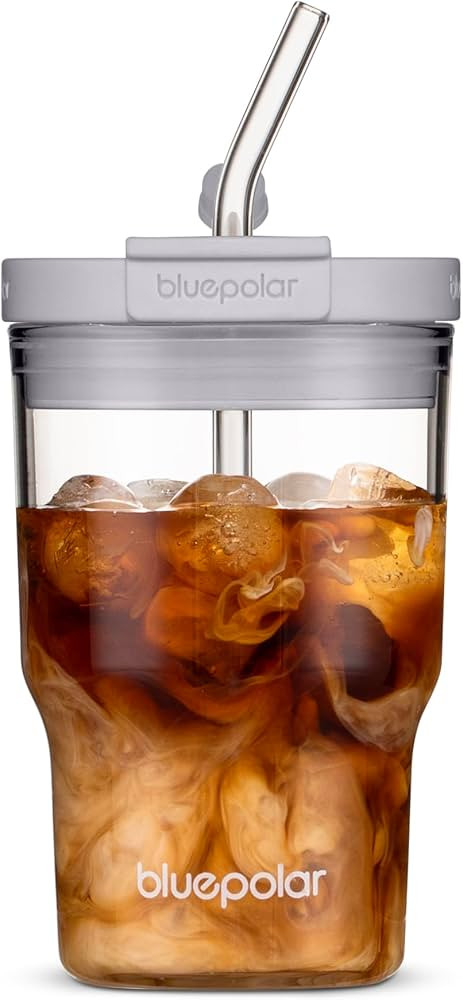 Glass Cups with Lids and Straws,16oz/480ml Reusable Iced Coffee Glasses & Juice Bottles,Cold Brew... | Amazon (US)