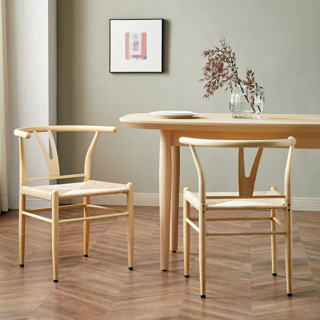Better Homes & Gardens Springwood Wishbone Chair 2 Pack,  Metal Base with Light Natural Color Fin... | Walmart (US)