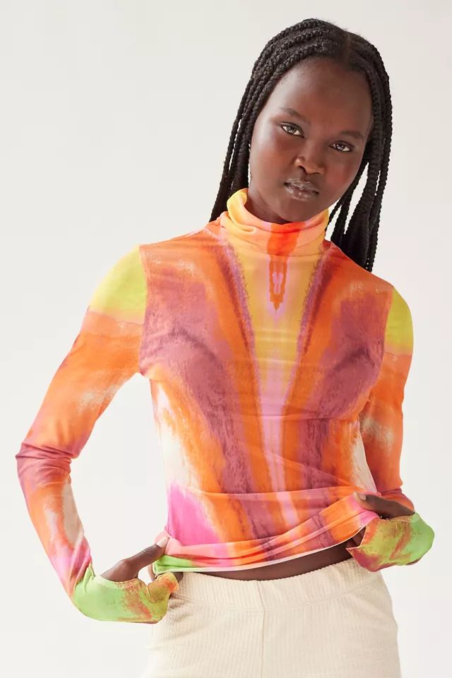 AFRM Zadie Mesh Printed Turtleneck Top | Urban Outfitters (US and RoW)