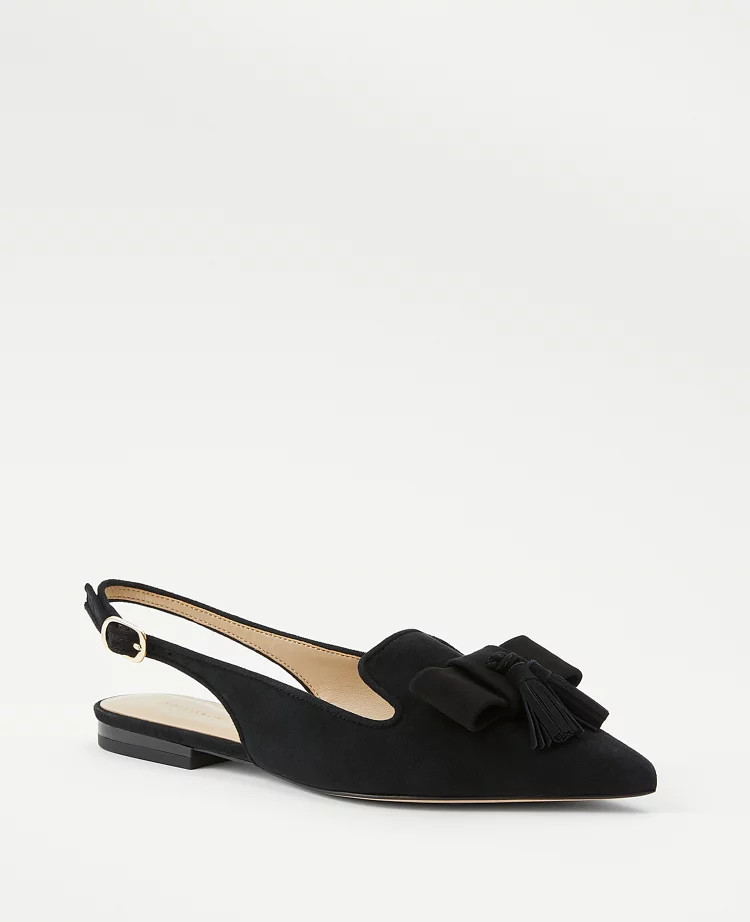Tassel Bow Suede Slingback Flats | Ann Taylor (US)