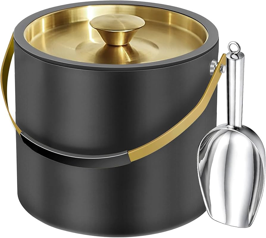 3.2L/3.4QT Modern Insulated Ice Bucket with Silicone Lid, Scoop, Strainer, Double Wall Stainless ... | Amazon (US)