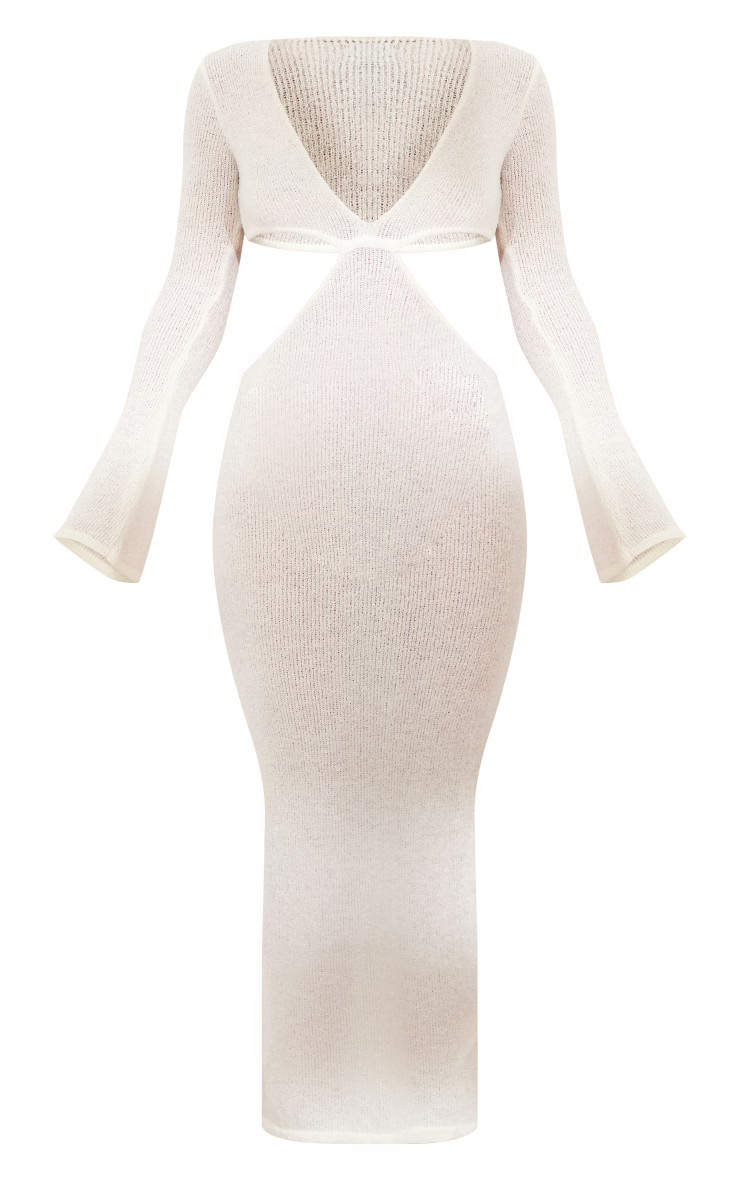 Cream Bobble Knit Long Sleeve Cut Out Maxi Dress | Pretty Little Thing (Australia & New Zealand)