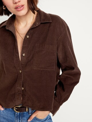 Cropped Button-Down Corduroy Shirt | Old Navy (US)
