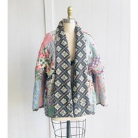 Big Pocket Quilt Coat/S-M Vintage Patchwork Jacket Made From Old Quilt/ Scrappy Feedsack Oscilatey | Etsy (US)
