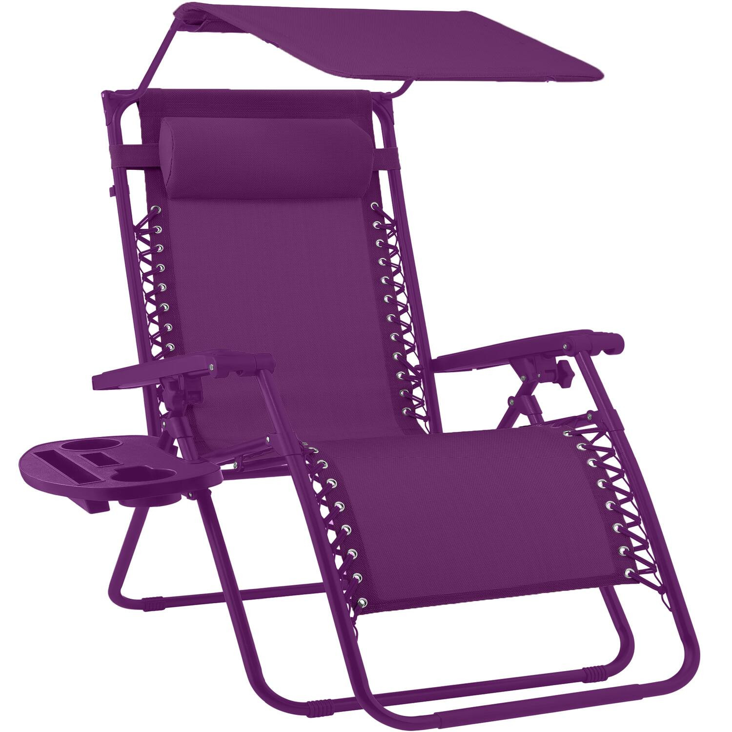 Best Choice Products - Folding Zero Gravity Recliner Patio Lounge Chair w/ Canopy Shade, Headrest, Tray - Amethyst | Best Buy U.S.