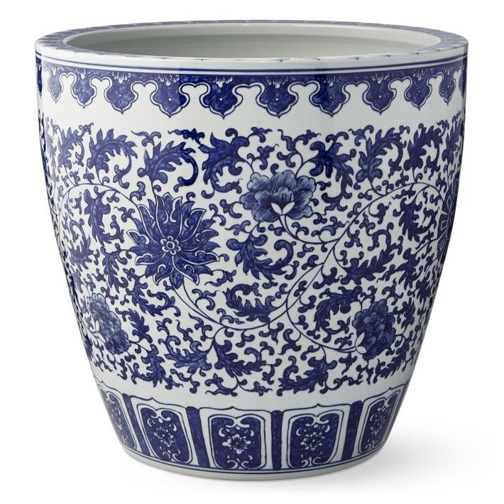 Blue and White Ceramic Outdoor Planter, Camelia | Williams-Sonoma