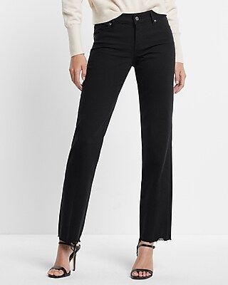 Low Rise Black Rinse Raw Hem Modern Straight Jeans | Express