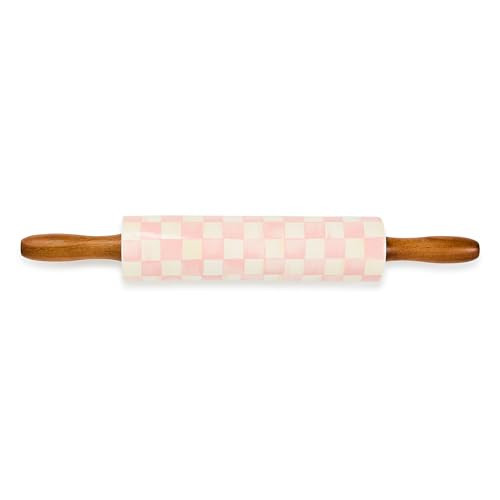 MACKENZIE-CHILDS Rolling Pin, Ceramic Decorative Roller Pin for Baking, Pink-and-White Rosy Check | Amazon (US)
