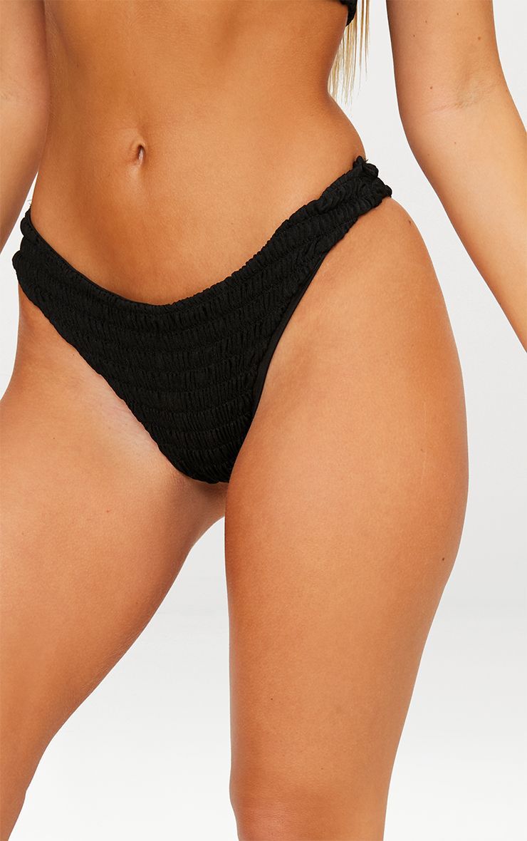 Black Crinkle Brazilian Thong Bikini Bottom | PrettyLittleThing US