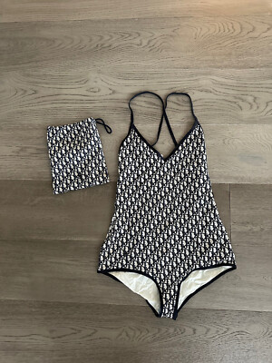 CHRISTIAN DIOR OBLIQUE NAVY BLUE LOGO ONE PIECE V NECK SWIMSUIT BRAND NEW SZ L | eBay US