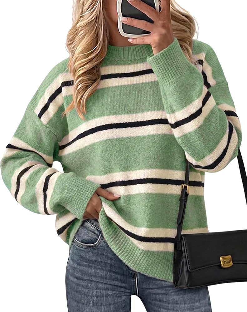 Cicy Bell Womens Striped Pullover Sweater Color Block Casual Loose Knit Top | Amazon (US)