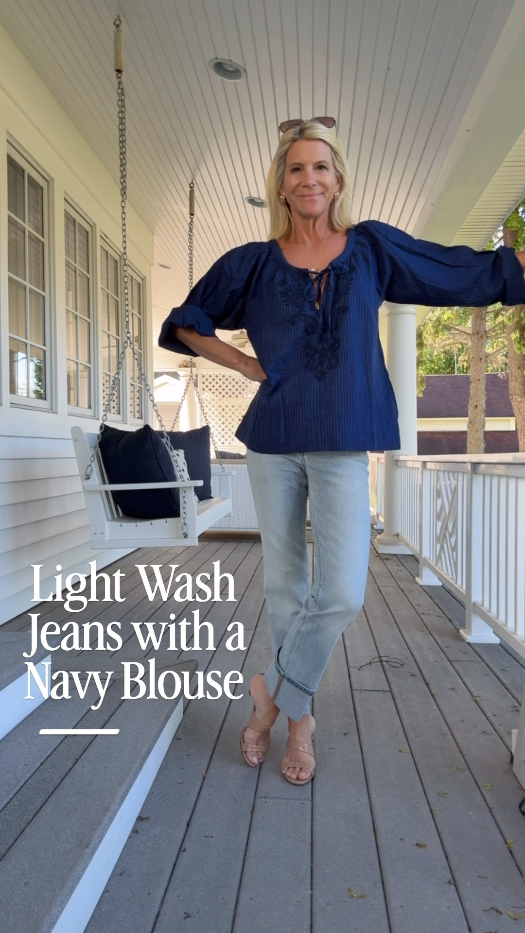 A navy embroidered blouse instantly elevates light-wash cuffed jeans. Add neutral strappy heels for a leg-lengthening effect, and you have an effortless outfit that works for lunch, date night, or weekend plans. These are pieces you’ll wear on repeat.

👩‍💻 LTK PRO TIPS
❤️ Heart = Support my posts ;-)
🔖 Save = Get sale & restock alerts for the things you love!
📋 Lists = Keep favorites organized.
📲 Share = Send lists and products to a friend.
💬 Comment = Ask me anything, and I’ll answer. ;-)

#LTKootd #LTKSeasonal #LTKOver40