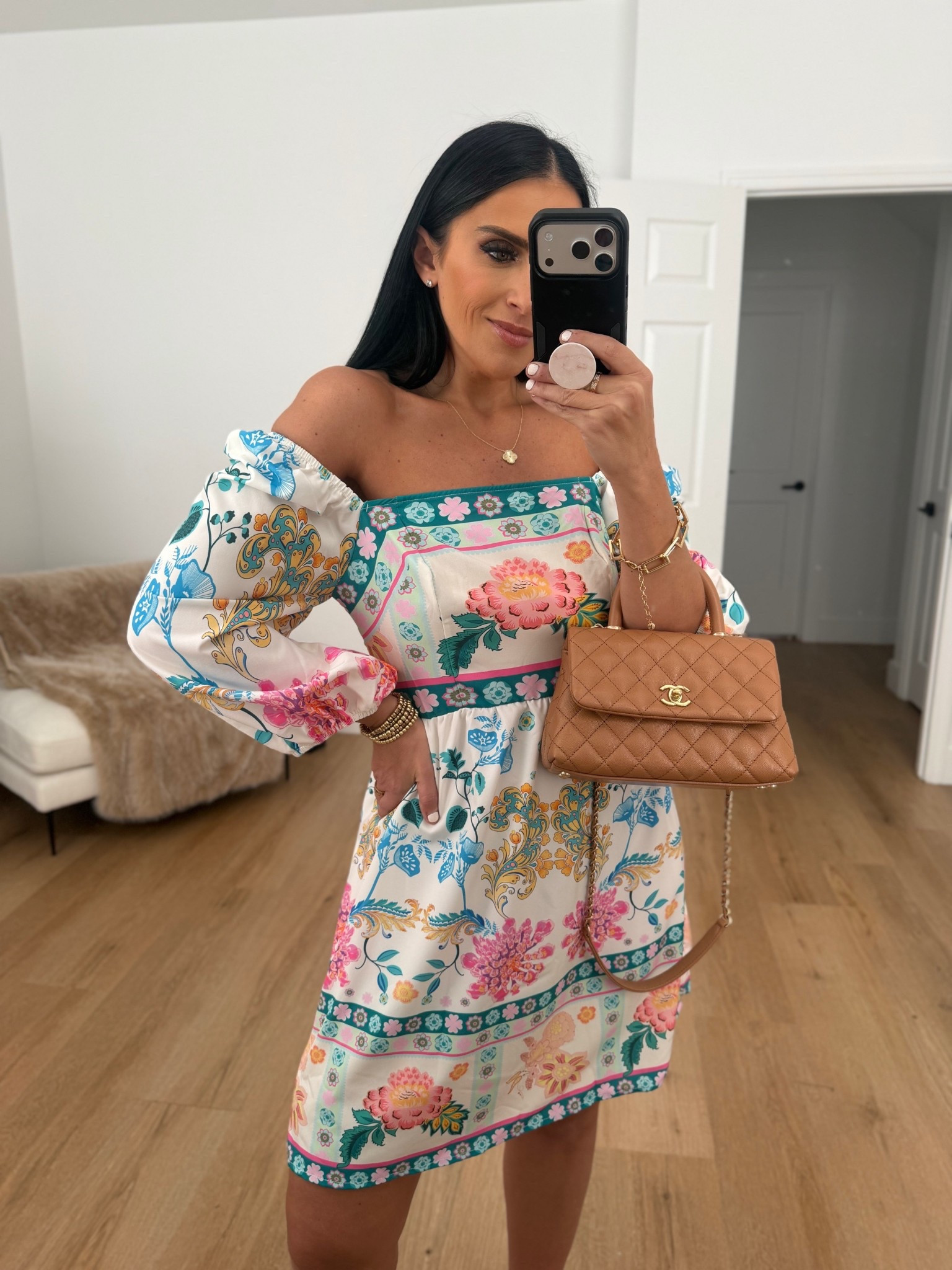 Farm Rio inspired Floral Print Square Neck dress wearing size medium. 