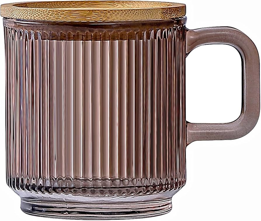 Lysenn Glass Coffee Mug with Lid - Premium Classical Vertical Stripes Glass Tea Cup - for Latte, ... | Amazon (US)