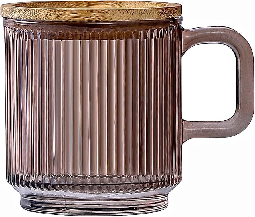 Lysenn Glass Coffee Mug with Lid - Premium Classical Vertical Stripes Glass Tea Cup - for Latte, ... | Amazon (US)