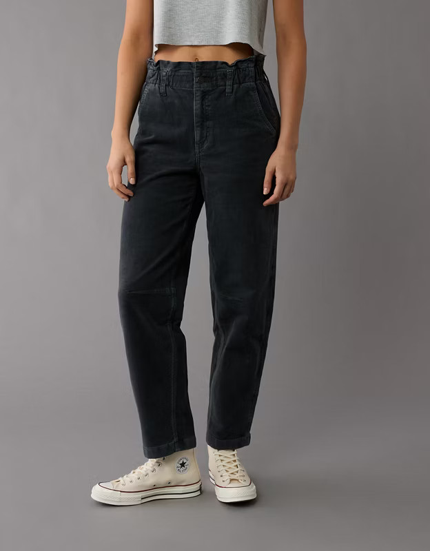 AE Stretch Super High-Rise Corduroy Paper Bag Barrel Pant | American Eagle Outfitters (US & CA)