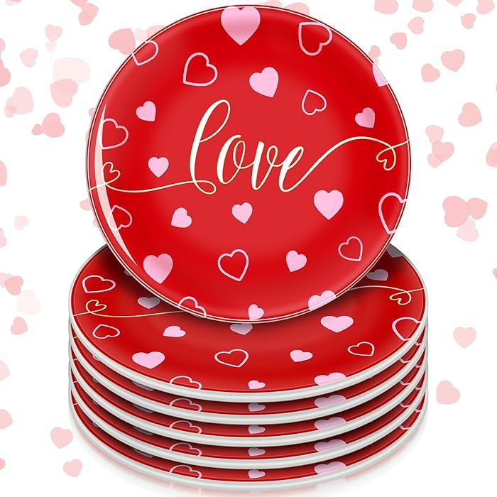 6 Pack 6 Inch Valentine's Day Love Ceramic Plates Pink Heart Tableware Reusable Dinnerware Desser... | Amazon (US)