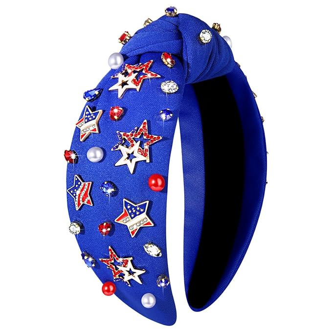 NVENF Rhinestone Pearl Jeweled Headbands, American Flag Star Headband, 4th of July Accessories Ou... | Amazon (US)